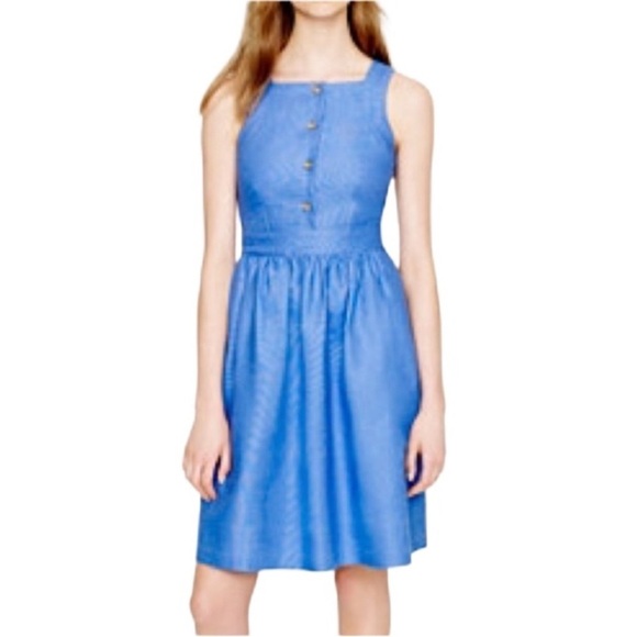 J. Crew Dresses & Skirts - J.Crew Button Front Blue Apron Dress linen blend size 0